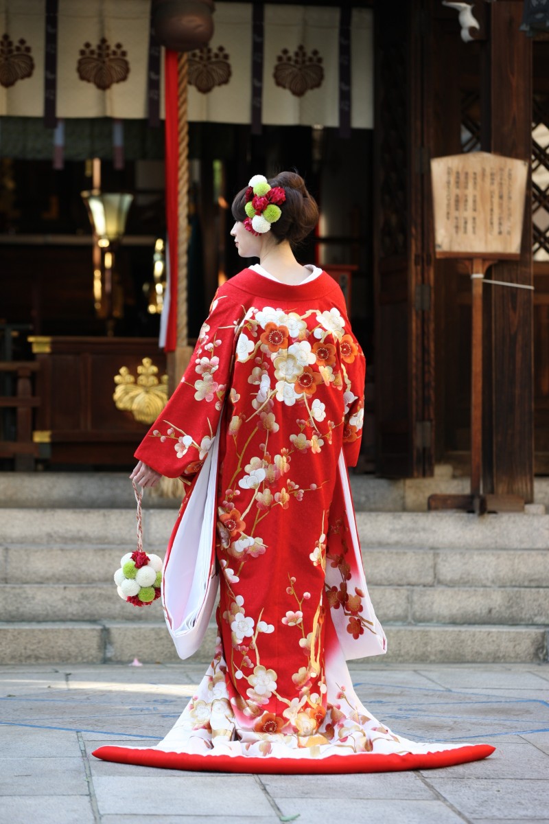 色打掛 花嫁 結婚式 前撮り 和装 飛翔鶴 松 菊 おしどり 縁起物 - 着物