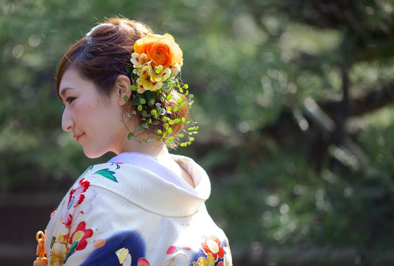 色打掛も洋髪で 生花がかわいい洋髪スタイル 京都 タガヤ和婚礼