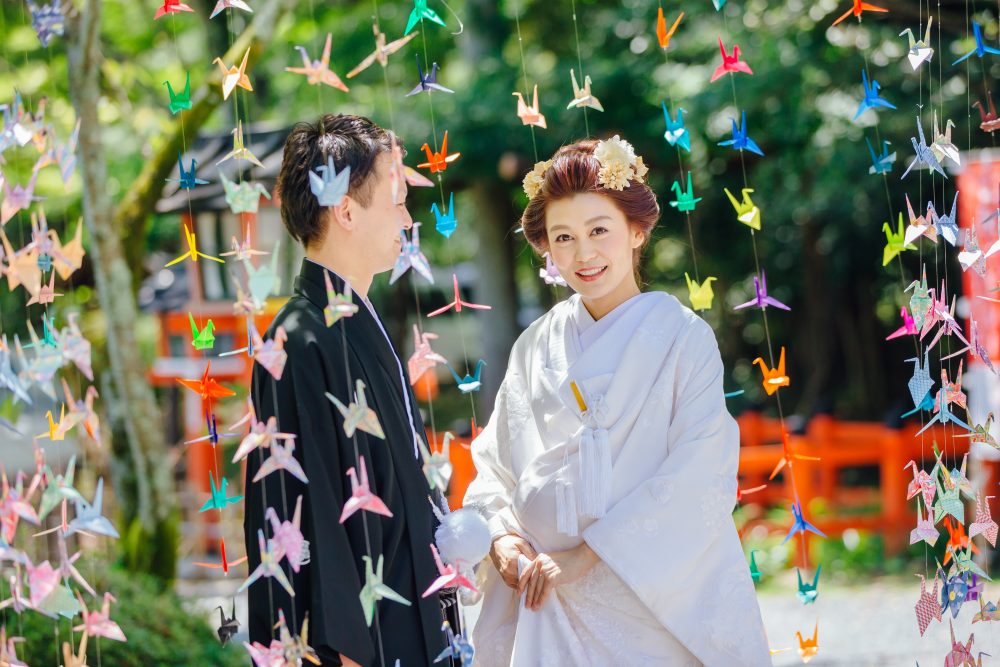 神前式なら折り鶴シャワー 神前式をおしゃれにアレンジ 京都 タガヤ和婚礼
